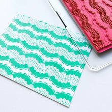 Charger l'image dans la galerie, Catherine Pooler - Background Stamp - Fan Dance. The Fan Dance Background Stamp brings the beauty and lines of decorative fans in motion to your card base. Stamp in any color you chose to create a lovely pattern to your card. Available at Embellish Away located in Bowmanville Ontario Canada.