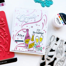 Charger l'image dans la galerie, Catherine Pooler - Background Stamp - Hooray for Confetti. The Hooray for Confetti Background Stamp has swirls of confetti to create a festive look. Ink up in whatever color to fit your occasion or some metallic ink for a sparkly look. Available at Embellish Away located in Bowmanville Ontario Canada. Example by brand ambassador.