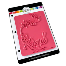 將圖片載入圖庫檢視器 Catherine Pooler - Background Stamp - On Staff. Add some dancing notes to your card background with the On Staff Background Stamp. This red rubber stamp features a winding music staff pattern with notes and musical icons. Available at Embellish Away located in Bowmanville Ontario Canada.