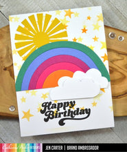 Charger l'image dans la galerie, Catherine Pooler - Die - Over the Rainbow. The Over the Rainbow Die is our perfect little rainbow! Complete with clouds, this large die was created to fill your card front. Available at Embellish Away located in Bowmanville Ontario Canada. Example by Jen Carter