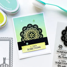 Load image into Gallery viewer, Catherine Pooler - Dies - A Cut Above. The A Cut Above Dies is a pinking cut edge frame die with layers and a little sewn tag die. The tiny snips are just the cutest addition! Available at Embellish Away located in Bowmanville Ontario Canada. Eaxample by brand ambassador.