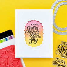 गैलरी व्यूवर में इमेज लोड करें, Catherine Pooler - Dies - Scalloped Loop. Create the perfect centerpiece for your card with the Scalloped Loop Dies. This set of frame edge dies, cuts a beautiful scalloped pattern from your card front in two sizes. Available at Embellish Away located in Bowmanville Ontario Canada. Example by brand ambassador.