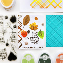 Load image into Gallery viewer, Catherine Pooler - Hot Foil Plate - Just Plaid. Hot foil fans will love the gorgeous angled plaid this product will add to your cards and projects. Use the entire background with your favorite foils or cut accent piece to add a pop of shine to your card. Available at Embellish Away located in Bowmanville Ontario Canada. Example by Catherine Pooler Designs.