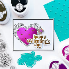 Load image into Gallery viewer, Catherine Pooler - Hot Foil Plate - Tiny Hearts. Who wouldn't love a foiled background of tiny hearts? The Tiny Hearts Hot Foil Plate is a fun way to add a repeating heart pattern to your next card or project. Available at Embellish Away located in Bowmanville Ontario Canada. Example by brand ambassador.