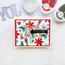 Load image into Gallery viewer, Catherine Pooler - Layered Stencil - Holiday Mix. Featuring a charming pattern of poinsettias, holly, and cinnamon bundles, it’s perfect for ink blending your favorite color combinations. Available at Embellish Away located in Bowmanville Ontario Canada. Card example by Catherine Pooler Designs.