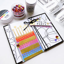 Load image into Gallery viewer, Catherine Pooler - Patterned Paper - Par-Tay Time. One look at this paper pack and you will know it is Par-Tay Time! This Patterned Paper if bright, bold and modern. It has you covered from the balloons and candles to the scalloped icing and sprinkles! Available at Embellish Away located in Bowmanville Ontario Canada. Example by brand ambassador.