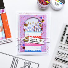 Load image into Gallery viewer, Catherine Pooler - Patterned Paper - Par-Tay Time. One look at this paper pack and you will know it is Par-Tay Time! This Patterned Paper if bright, bold and modern. It has you covered from the balloons and candles to the scalloped icing and sprinkles! Available at Embellish Away located in Bowmanville Ontario Canada. Example by brand ambassador.
