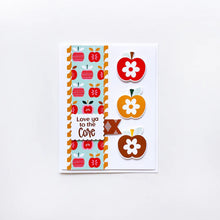Load image into Gallery viewer, Catherine Pooler - Stamp & Die Set - Appley Ever After. An apple a day brings card making hoorays! The Appley Ever After Stamp & Die Set couldn't be any sweeter! This set features mod patterned apple stamps with all the extras! Available at Embellish Away located in Bowmanville Ontario Canada. Example by brand ambassador.