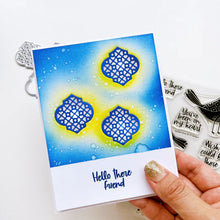 Charger l'image dans la galerie, Catherine Pooler - Stamp & Die Set - Arabesque Pieces. This Set has patterned shapes for creating backgrounds and beautiful embellishments. The included sentiments of Love you more and Keep smiling are just the extra little touch your cards will need. Available at Embellish Away located in Bowmanville Ontario Canada Example by brand ambassador.