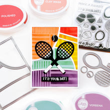 Charger l'image dans la galerie, Catherine Pooler - Cover Plate Die - Court Side. Inspired by the lines on a tennis or pickle ball court, this geometric cover plate has large open shapes for fun layering options on your cards. Available at Embellish Away located in Bowmanville Ontario Canada. Card example by Catherine Pooler Designs.