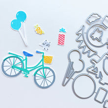 將圖片載入圖庫檢視器 Catherine Pooler - Stamp & Die Set - Pedaling By. Featuring a birthday bike with tons of fun decorations. Decorate with the gifts, balloons and bunting. There's also a basket that can be filled with flowers or a kitty to take along or the ride! Available at Embellish Away located in Bowmanville Ontario Canada.