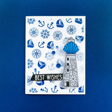 Load image into Gallery viewer, Catherine Pooler - Stamp & Die Set - Scenic Lighthouses. The Scenic Lighthouses Set has three unique, hand drawn lighthouses. The outline lighthouse image is perfect for coloring with ink pads and Blender Pens or Copic or Alcohol Markers. Available at Embellish Away located in Bowmanville Ontario Canada. Example by brand ambassador.