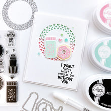 Load image into Gallery viewer, Catherine Pooler - Stamp & Die Set - We Go Together. We go together like donuts and sprinkles! Ready for your cards and projects for Valentines Day, celebrating your bestie, or any day you want to let the one you love know you are "the perfect pair"! Available at Embellish Away located in Bowmanville Ontario Canada. Example by brand ambassador.