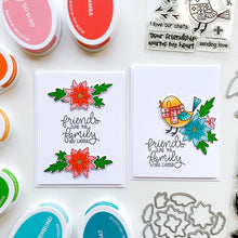 Load image into Gallery viewer, Catherine Pooler - Stamp & Die Set - Winter Arrangement. The Winter Arrangement Floral Stamp & Die Set has a variety of stamps to color or layer for creating beautiful wreaths and swags. Create layers using the dies to make your wreath building a breeze. Available at Embellish Away located in Bowmanville Ontario Canada Example by brand ambassador.