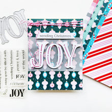 Load image into Gallery viewer, Catherine Pooler - Word Die - Festive Joy. Celebrate the season with the Festive Joy Word Die! This beautiful large "JOY" die can serve as the focal point of your holiday cards, adding a bold and cheerful touch. Available at Embellish Away located in Bowmanville Ontario Canada. Example by Catherine Pooler Designs.