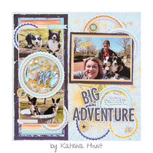 Load image into Gallery viewer, Gina K. Designs - Deco Foil Adhesive Transfer Sheets - Sentiments 1. Features bold Happy and Thanks designs, with other related words you can mix and match to create your desired message. Available at Embellish Away located in Bowmanville Ontario Canada. Example by Katarina Hunt.