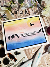 Charger l'image dans la galerie, Gina K. Designs - Stamp - Serene Skies. Melanie Muenchinger has created some perfect silhouettes, powerlines and barbed wire fences to complement your blended ink backgrounds. This set is made of premium clear photopolymer and measures 6" X 8". Available at Embellish Away located in Bowmanville Ontario Canada. Example by Melanie Muenchinger.