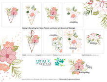 Cargar imagen en el visor de la galería, Gina K. Designs - Stamp & Die Set - Beauty In Everything. Beauty in Everything is a stamp and die set by Lisa Hetrick. This set is made of premium clear photopolymer and measures 6" X 8". Made in the USA. Available at Embellish Away located in Bowmanville Ontario Canada. Inspiration sheet by Lisa Hetrick