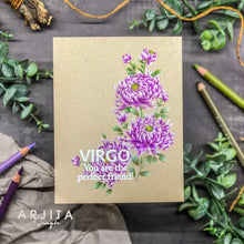 Cargar imagen en el visor de la galería, Gina K. Designs - Stamp & Die Set - What's Your Sign?- Virgo. Set by Arjita Singh. At Embellish Away in Bowmanville Ontario Canada. Example by Arjita Singh.