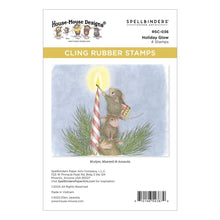 Load image into Gallery viewer, House Mouse - Cling Rubber Stamp - Holiday Glow. Holiday Glow Cling Rubber Stamp is from the House-Mouse Holiday Friends Collection. Mudpie, Maxwell and Amanda are helping light the candle for the holidays. Available at Embellish Away located in Bowmanville Ontario Canada.