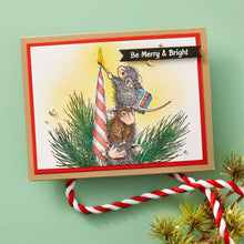 Load image into Gallery viewer, House Mouse - Cling Rubber Stamp - Holiday Glow. Holiday Glow Cling Rubber Stamp is from the House-Mouse Holiday Friends Collection. Mudpie, Maxwell and Amanda are helping light the candle for the holidays. Available at Embellish Away located in Bowmanville Ontario Canada. Example by brand ambassador.
