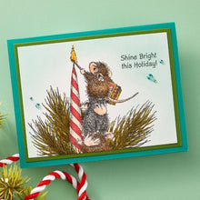 Load image into Gallery viewer, House Mouse - Cling Rubber Stamp - Holiday Glow. Holiday Glow Cling Rubber Stamp is from the House-Mouse Holiday Friends Collection. Mudpie, Maxwell and Amanda are helping light the candle for the holidays. Available at Embellish Away located in Bowmanville Ontario Canada. Example by brand ambassador.