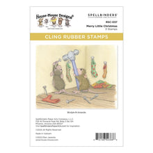 Load image into Gallery viewer, House Mouse - Cling Rubber Stamp - Merry Little Christmas. Merry Little Christmas Cling Rubber Stamp is part of the House-Mouse Holiday Friends Collection. Mudpie and Amanda are getting ready for Santas arrival by hanging stocks! Available at Embellish Away located in Bowmanville Ontario Canada.