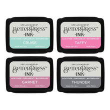 Charger l'image dans la galerie, Spellbinders - BetterPress Letterpress Mini Ink Pad Set - 4/Pkg - Jet Set. Jet Set BetterPress Ink Mini Set includes four 1.25 x 1.75-inch ink pads in colors of Garnet, Taffy, Cruise, and Thunder for rich, vibrant hues reminiscent of summer vacations. Available at Embellish Away located in Bowmanville Ontario Canada.