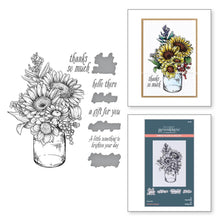 Load image into Gallery viewer, Spellbinders - BetterPress Plate & Die Set - Sunflower Bouquet Press. Sunflower Bouquet Press Plate & Die Set is part of the Sentiments for All Seasons Collection and comes with a lovely sunflower bouquet in a container press plate. Available at Embellish Away located in Bowmanville Ontario Canada.