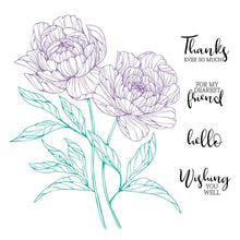 將圖片載入圖庫檢視器 Spellbinders - BetterPress Press Plate - Peony Perfection Registration. The set of six press plates and one mylar printed registration template come together to create a beautiful two stemmed Peony blooms with a choice of four sentiments. Available at Embellish Away located in Bowmanville Ontario Canada.