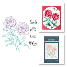 將圖片載入圖庫檢視器 Spellbinders - BetterPress Press Plate - Peony Perfection Registration. The set of six press plates and one mylar printed registration template come together to create a beautiful two stemmed Peony blooms with a choice of four sentiments. Available at Embellish Away located in Bowmanville Ontario Canada.