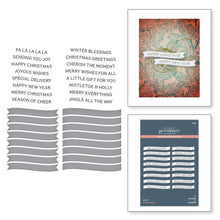 Load image into Gallery viewer, Spellbinders - BetterPress Press Plate & Die Set - Mistletoe Greetings. To save time, this set of two press plates each imprint eight fun holiday sentiments for a total of 16 greetings. Available at Embellish Away located in Bowmanville Ontario Canada.