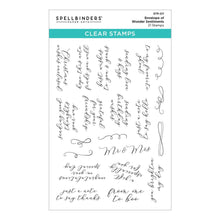 Load image into Gallery viewer, Spellbinders - Clear Stamp Set - Envelope Of Wonder -Sentiments Of Wonder. Envelope of Wonder Sentiments Clear Stamp Set are from the Envelope Full of Wonder Collection with a set of 21 clear images. Available at Embellish Away located in Bowmanville Ontario Canada.