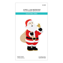 Load image into Gallery viewer, Spellbinders - Etched Dies - Santa's Here! Santa's Here! Etched dies are part of the Classic Christmas Collection by Spellbinders. This set of eight thin metal dies creates a jolly ole Santa with his bag full of gifts. Available at Embellish Away located in Bowmanville Ontario Canada.