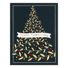 Load image into Gallery viewer, Spellbinders - Glimmer Hot Foil Plate - Swirling Foliage Tree. Swirling Foliage Tree Hot Foil Plate is from the Glimmer for the Holidays Collection. This hot foil plate creates a swirling foliage design to create a beautiful tree. Available at Embellish Away located in Bowmanville Ontario Canada. Example by brand ambassador.