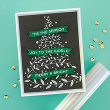 Load image into Gallery viewer, Spellbinders - Glimmer Hot Foil Plate & Die - Comfort & Joy Sentiments. There are two hot foil plates full of Christmas sentiments - six sentiments on each plate. Available at Embellish Away located in Bowmanville Ontario Canada. Example by brand ambassador.