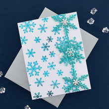 Load image into Gallery viewer, Spellbinders - Glimmer Hot Foil Plate & Die By Bibi Cameron - Snowflakes - Glimmering Snowflakes. Glimmering Snowflakes Hot Foil Plate & Die Set is part of the Bibi's Snowflakes Collection by Bibi Cameron. Available at Embellish Away located in Bowmanville Ontario Canada. Example by brand ambassador.