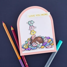 Charger l'image dans la galerie, Spellbinders - House Mouse - Cling Rubber Stamp - Candy Hearts. This set is part of the House-Mouse Designs Everyday Collection with a set of three stamps. Playful Mudpie lies on a pile of candy hearts while juggling a few on her nose. Available at Embellish Away located in Bowmanville Ontario Canada. Example by brand ambassador.