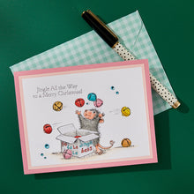 Load image into Gallery viewer, House Mouse-Stamp-Jingle Bell Wishes. Maxwell is ringing in some holiday cheer with a box full of jingle bells! At Embellish Away in Bowmanville Ontario Canada. Example by Spellbinders.