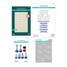 Load image into Gallery viewer, Spellbinders - I Want It All! Bundle - Stamp, Die, Stencil and Embossing Folder - Checkmate. Available at Embellish Away in Bowmanville Ontario Canada.