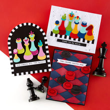 Load image into Gallery viewer, Spellbinders - I Want It All! Bundle - Stamp, Die, Stencil and Embossing Folder - Checkmate. Available at Embellish Away in Bowmanville Ontario Canada. Example by brand ambassador.