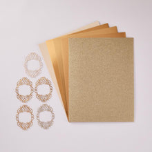 Load image into Gallery viewer, Spellbinders - Treasured Cardstock 8.5"X11" - 15/Pkg - Rose Gold. 15 premium cardstock sheets includes 3 sheets each: glitter metallic (100 lb), matte metallic (85 lb), brushed metallic (85 lb), mirror metallic (85 lb), and pearl metallic (92 lb). Available at Embellish Away located in Bowmanville Ontario Canada.