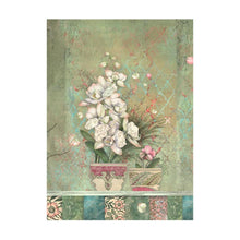 Load image into Gallery viewer, Stamperia - Assorted Rice Paper Backgrounds A6 8/Pkg - Orchids And Cats. Rice papers are wafer thin and can be used for wrapping, decoupage, painting, molding and are perfect for mixed media projects and other paper crafts. Available at Embellish Away located in Bowmanville Ontario Canada.