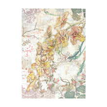 Load image into Gallery viewer, Stamperia - Assorted Rice Paper Backgrounds A6 8/Pkg - Orchids And Cats. Rice papers are wafer thin and can be used for wrapping, decoupage, painting, molding and are perfect for mixed media projects and other paper crafts. Available at Embellish Away located in Bowmanville Ontario Canada.
