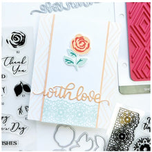 Load image into Gallery viewer, Catherine Pooler - Word Die - With Love. The perfect little extra is the With Love Word Die. This hand-scripted word die is an all-in-one continuous phrase that could be clipped apart and positioned stacked if desired. Available at Embellish Away located in Bowmanville Ontario Canada. Card by brand ambassador.