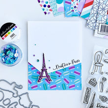 Cargar imagen en el visor de la galería, Catherine Pooler - Dies - Dreaming of France. The dies in the Dreaming of France Dies set coordinate with the fun French icons in the Dreaming of France Stamp Set. Pair the two for lots of scene building options and delight. Available at Embellish Away located in Bowmanville Ontario Canada. card design by brand ambassador.