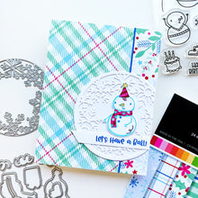 Charger l'image dans la galerie, Catherine Pooler - Stamp and Die Set - Snow-rific Party. This stamp and die set is has all the things needed for a winter time party! Each snowman is dressed up for fun and ready to adorn your cards and projects with gifts, cake, balloons and even a sled Available at Embellish Away located in Bowmanville Ontario Canada Card design by brand ambassador.
