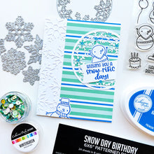 Charger l'image dans la galerie, Catherine Pooler - Stamp and Die Set - Snow-rific Party. This stamp and die set is has all the things needed for a winter time party! Each snowman is dressed up for fun and ready to adorn your cards and projects with gifts, cake, balloons and even a sled Available at Embellish Away located in Bowmanville Ontario Canada Card design by brand ambassador.
