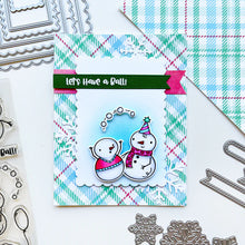 Charger l'image dans la galerie, Catherine Pooler - Stamp and Die Set - Snow-rific Party. This stamp and die set is has all the things needed for a winter time party! Each snowman is dressed up for fun and ready to adorn your cards and projects with gifts, cake, balloons and even a sled Available at Embellish Away located in Bowmanville Ontario Canada Card design by brand ambassador.