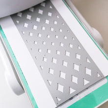 Cargar imagen en el visor de la galería, Catherine Pooler - Slimline Cover Plate Die - Marquise. The Marquise Slimline Cover Plate die has a gradient diamond pattern that mirrors the shape of a marquise cut. This cover plate will add wonderful texture to a classy card just layered on white over white. You could also blend some colors behind it to create a sparkly bit of movement on your card. The Marquise Slimline Die measures 3.5" x 8.5". Available at Embellish Away located in Bowmanville Ontario Canada.